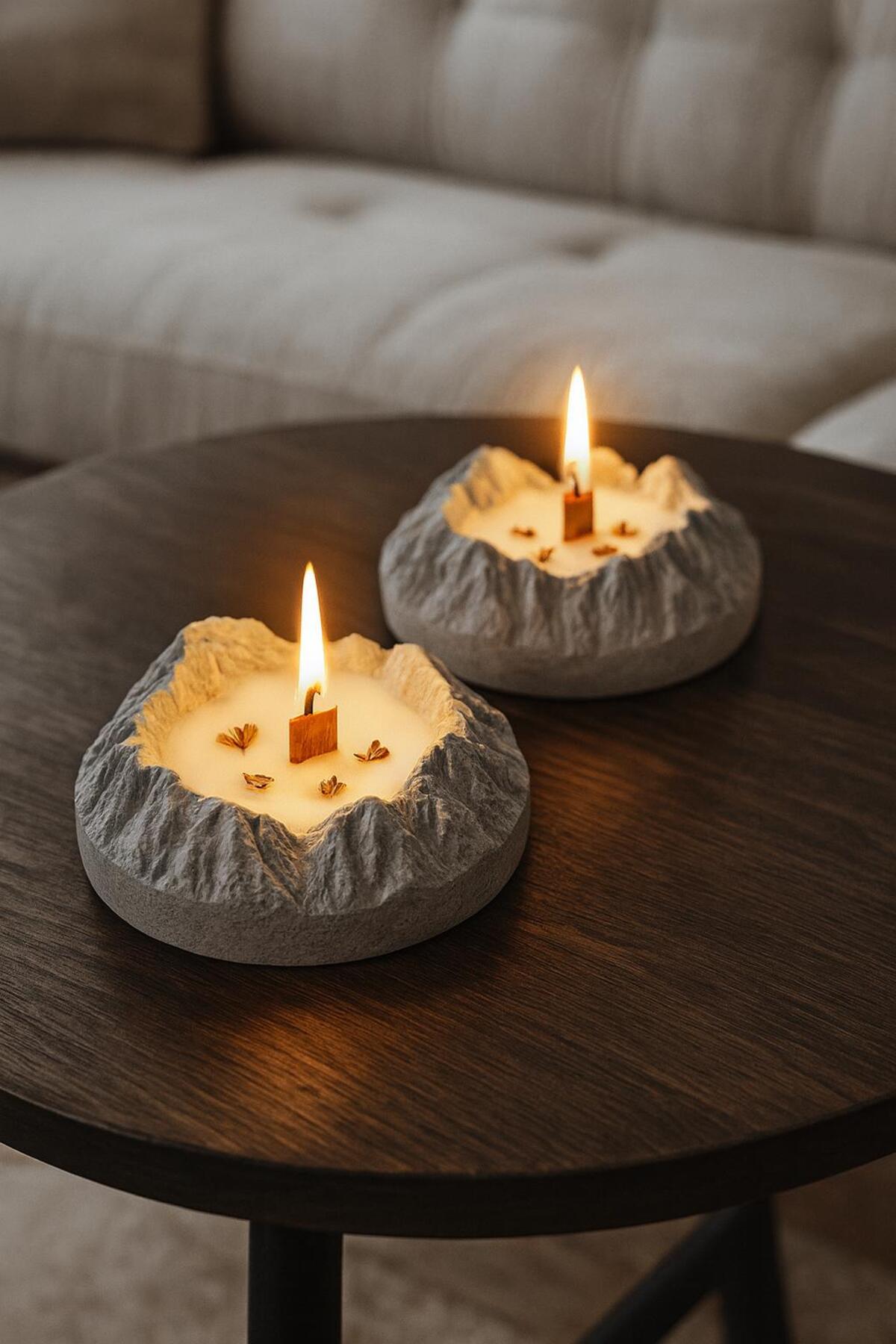 Dağ Formlu Dekoratif Mum – Ahşap Fitilli Aromalı