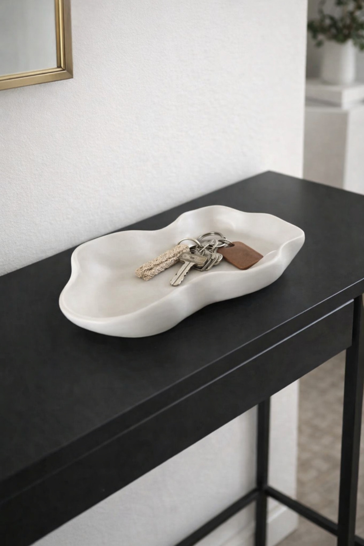 Asimetrik Dekoratif Tabak, Banyo Düzenleyici, Anahtar Ve Mum Tabağı, Beyaz Dalgalı Beton Kase