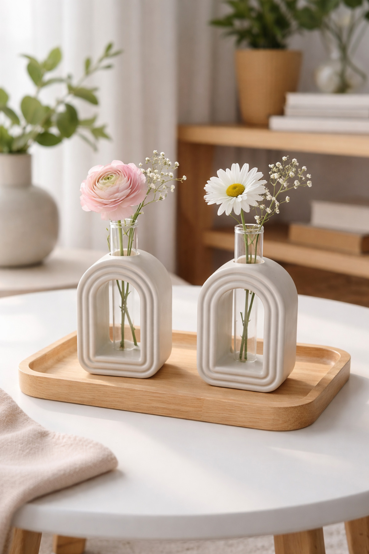 Modern Kemerli Dekoratif Mini Vazo Seti | 2’li Çiçeklik & Oda Dekoru